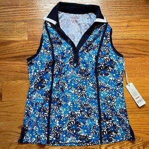 Kinona shape shifter sleeveless golf top blue floral print size XS
